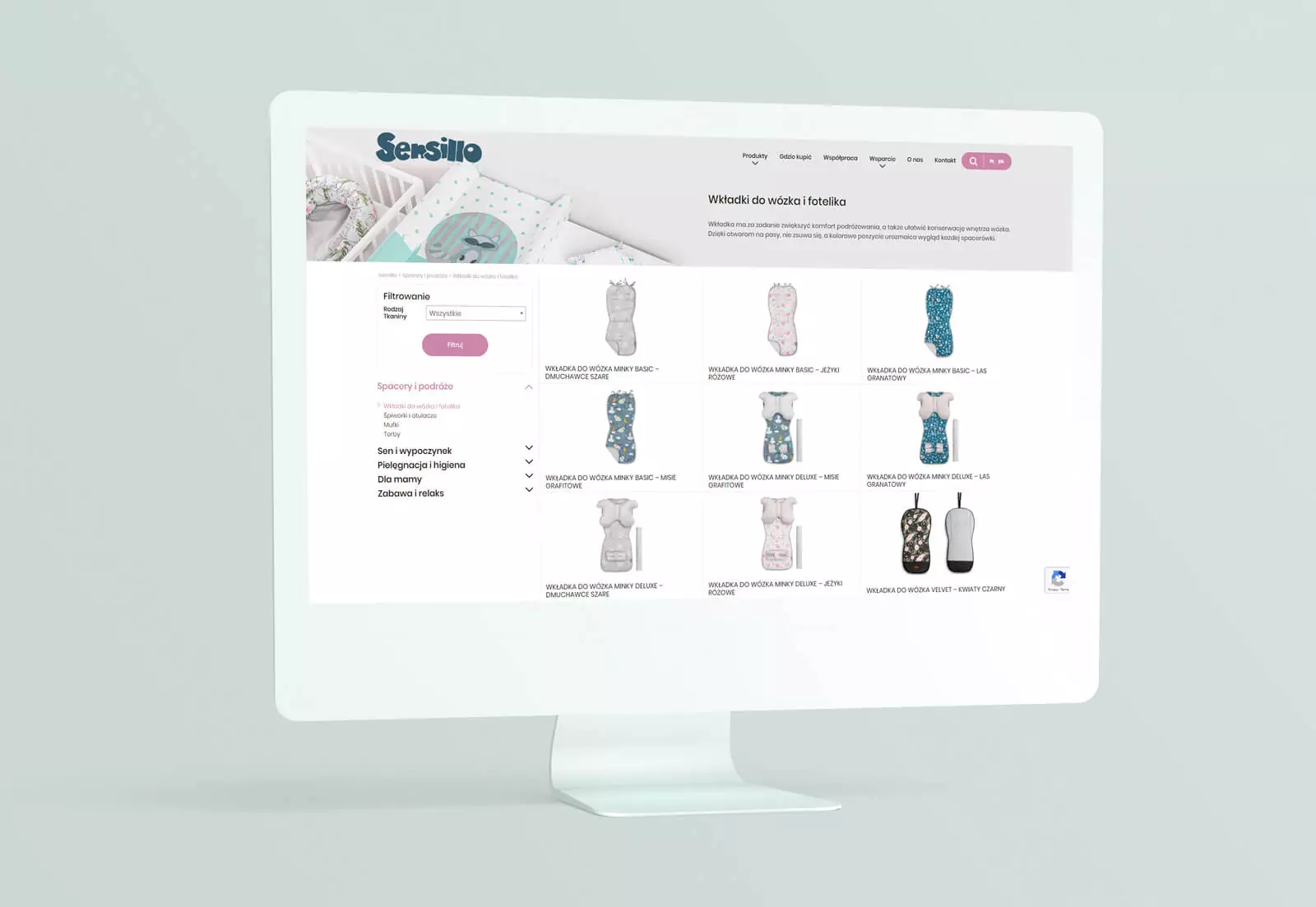 Sensillo - widok kategorii produktów w sklepie internetowym dla dzieci