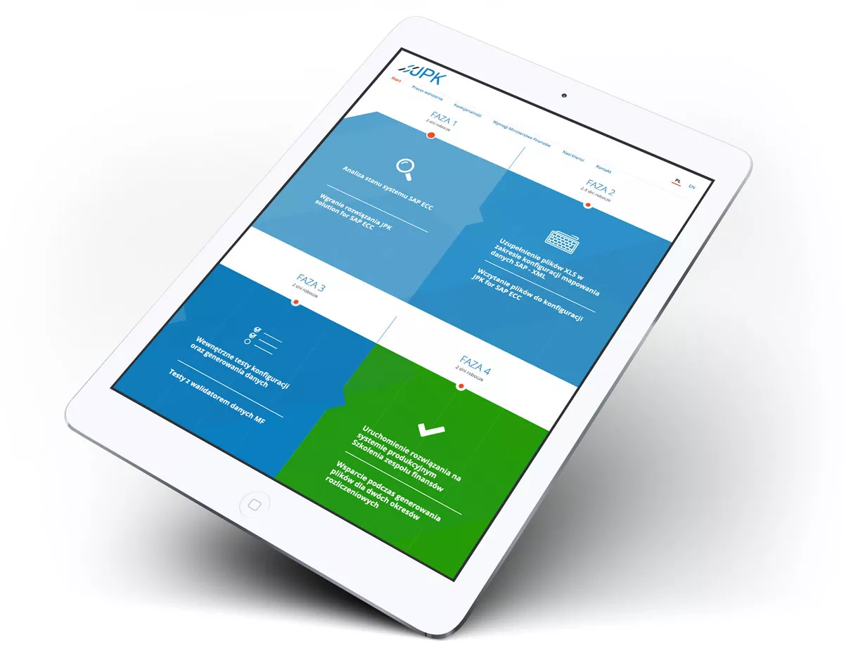 JPK projekt strony internetowej dla firmy specjalizującej się we wdrożeniach SAP wizualizacja na tablecie
