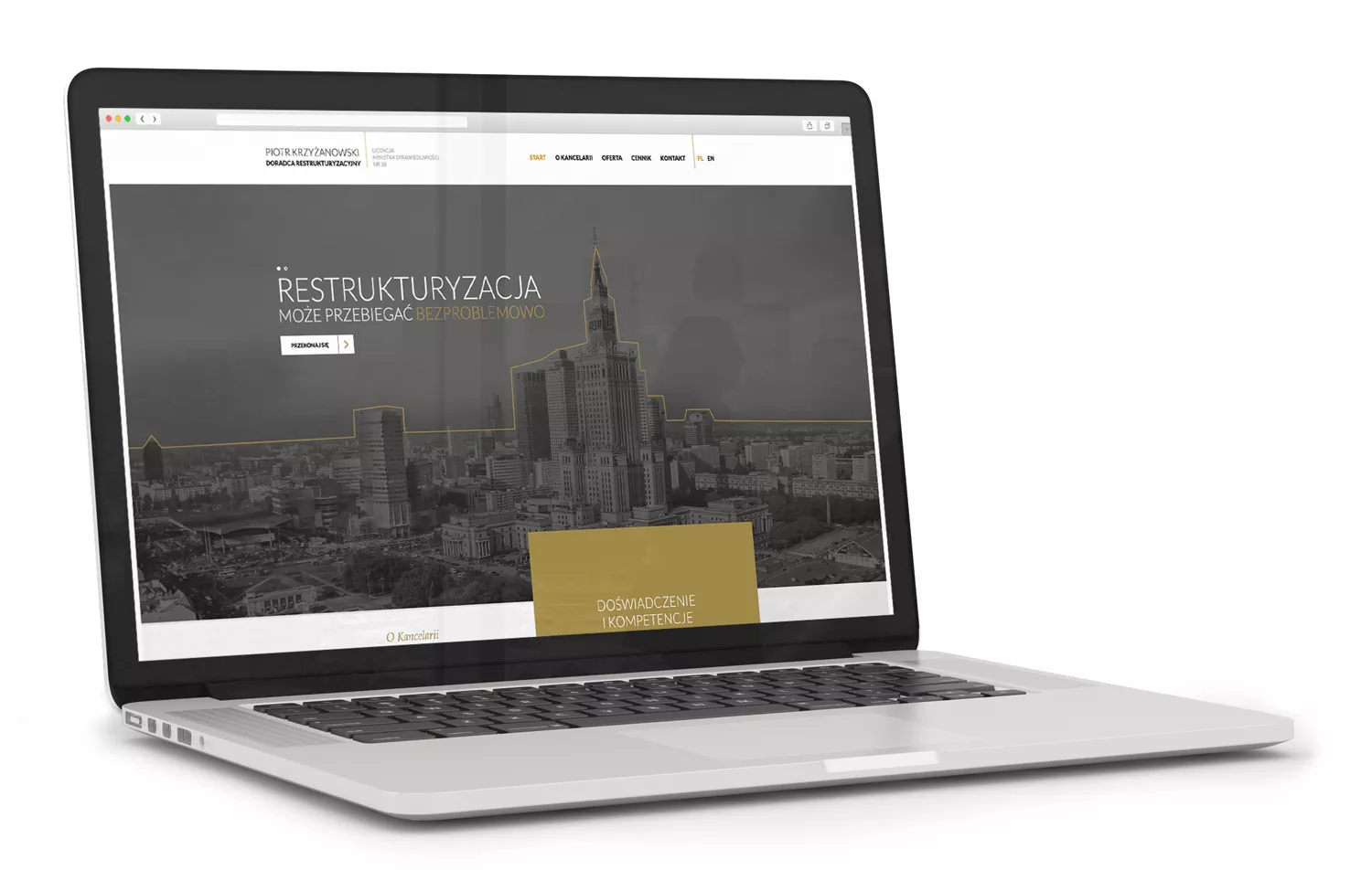 Doradca Restrukturyzacyjny Piotr Krzyżanowski - projekt strony internetowej - wizualizacja na komputerze