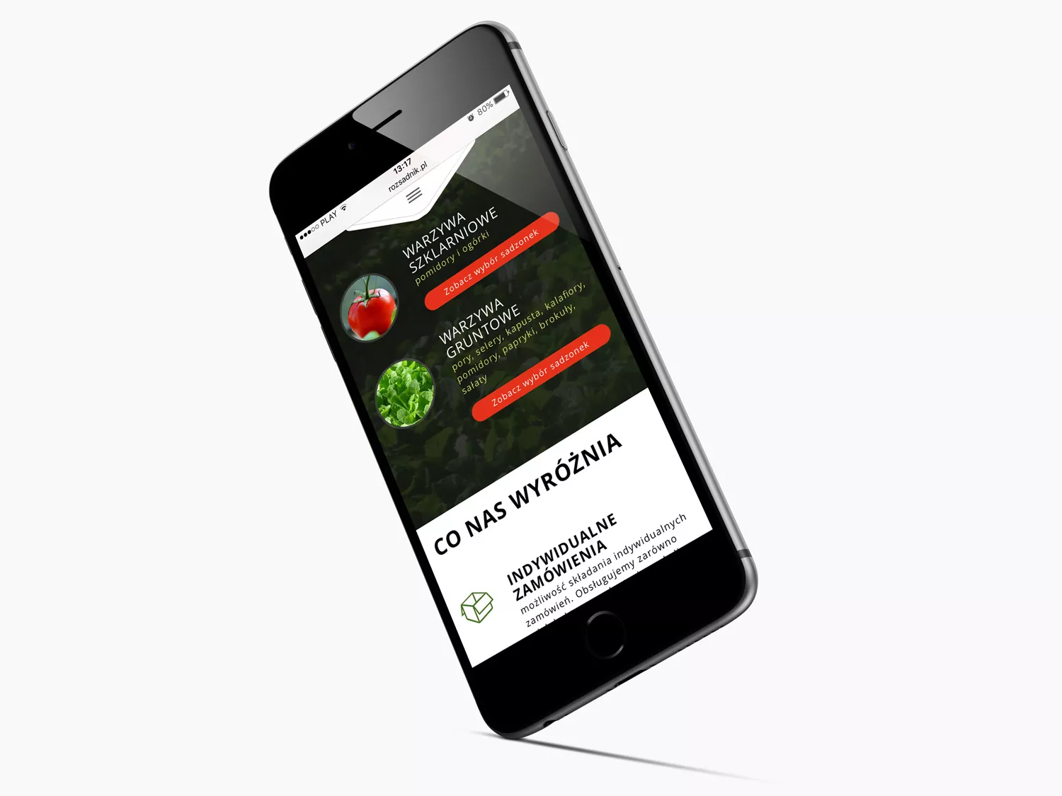 Rozsadnik - projekt strony internetowej dla gospodarstwa rolnego - widok na telefonie