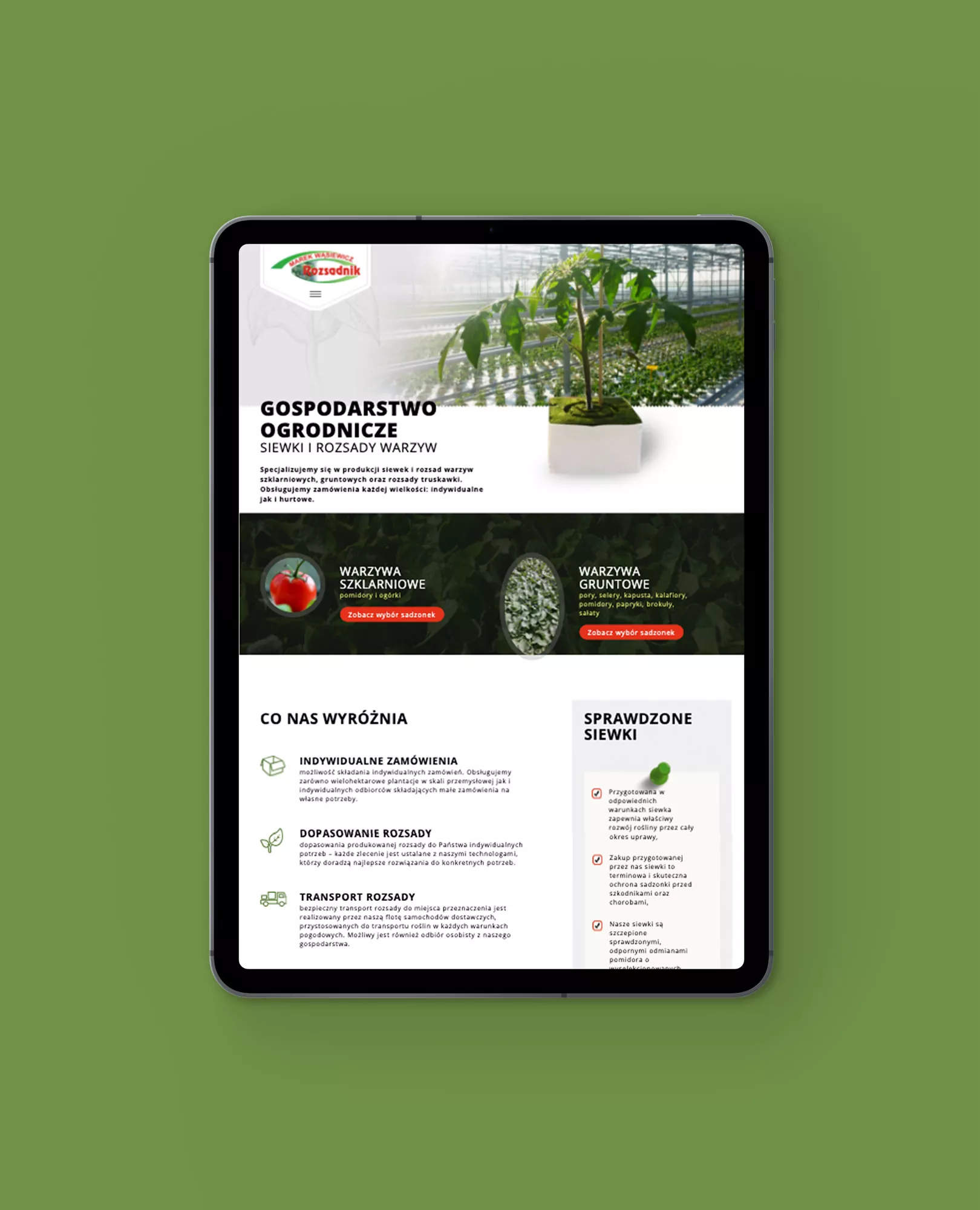 Rozsadnik - projekt strony internetowej www dla gospodarstwa rolnego zajmującego się siewkami i rozsadzaniem roślin