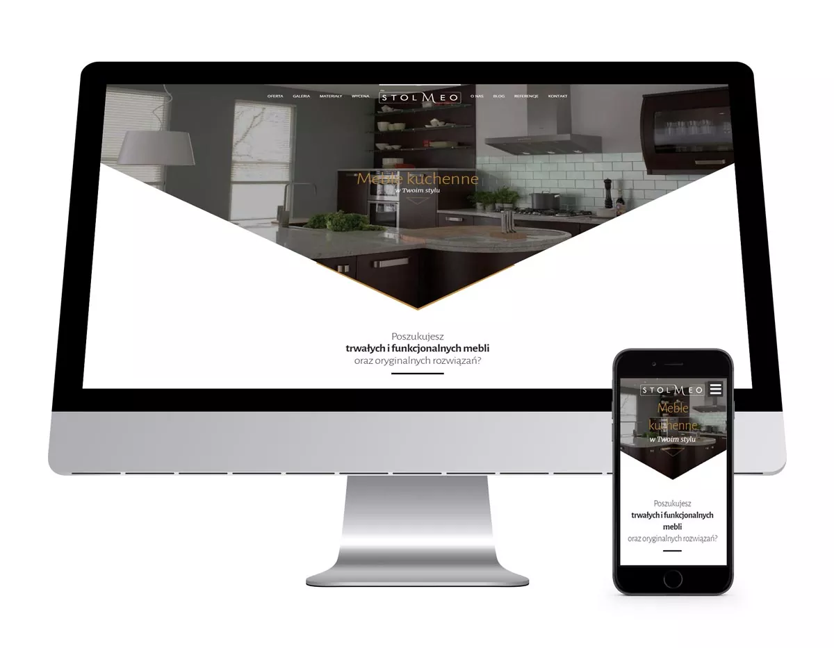 Stolmeo - projekt strony internetowej - wizualizacja na komputerze i telefonie strony głównej - webdesign z RWD