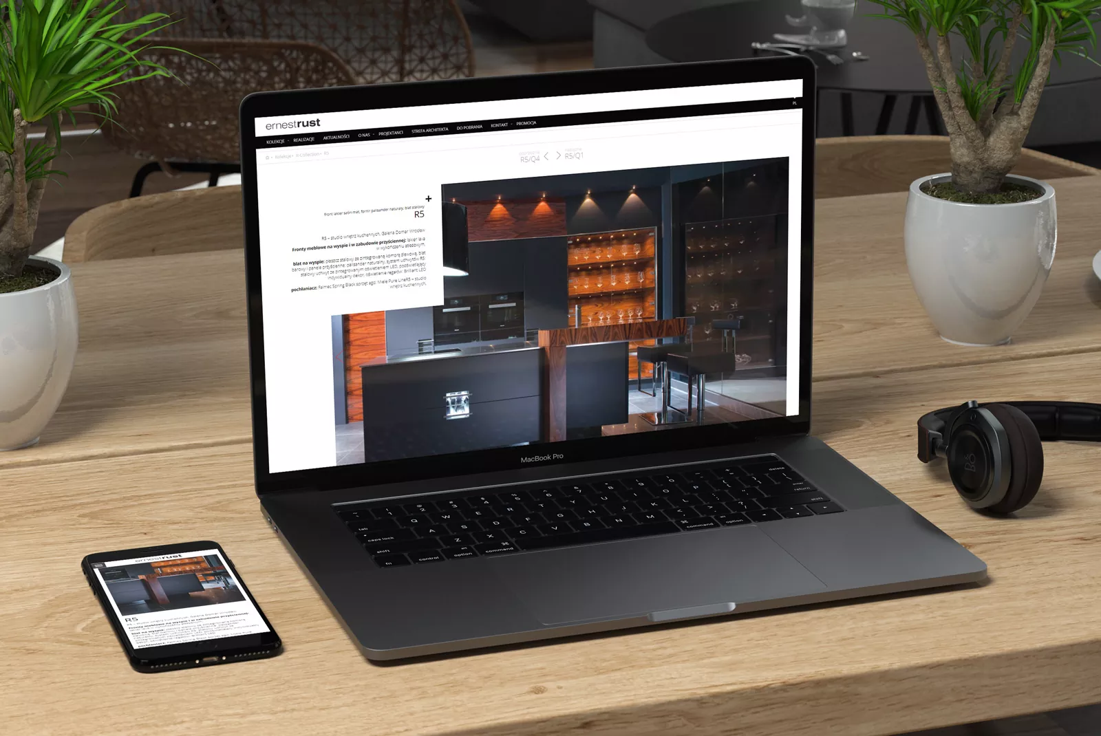 Ernest Rust - projekt strony internetowej dla projektanta i producenta mebli - widok na laptopie