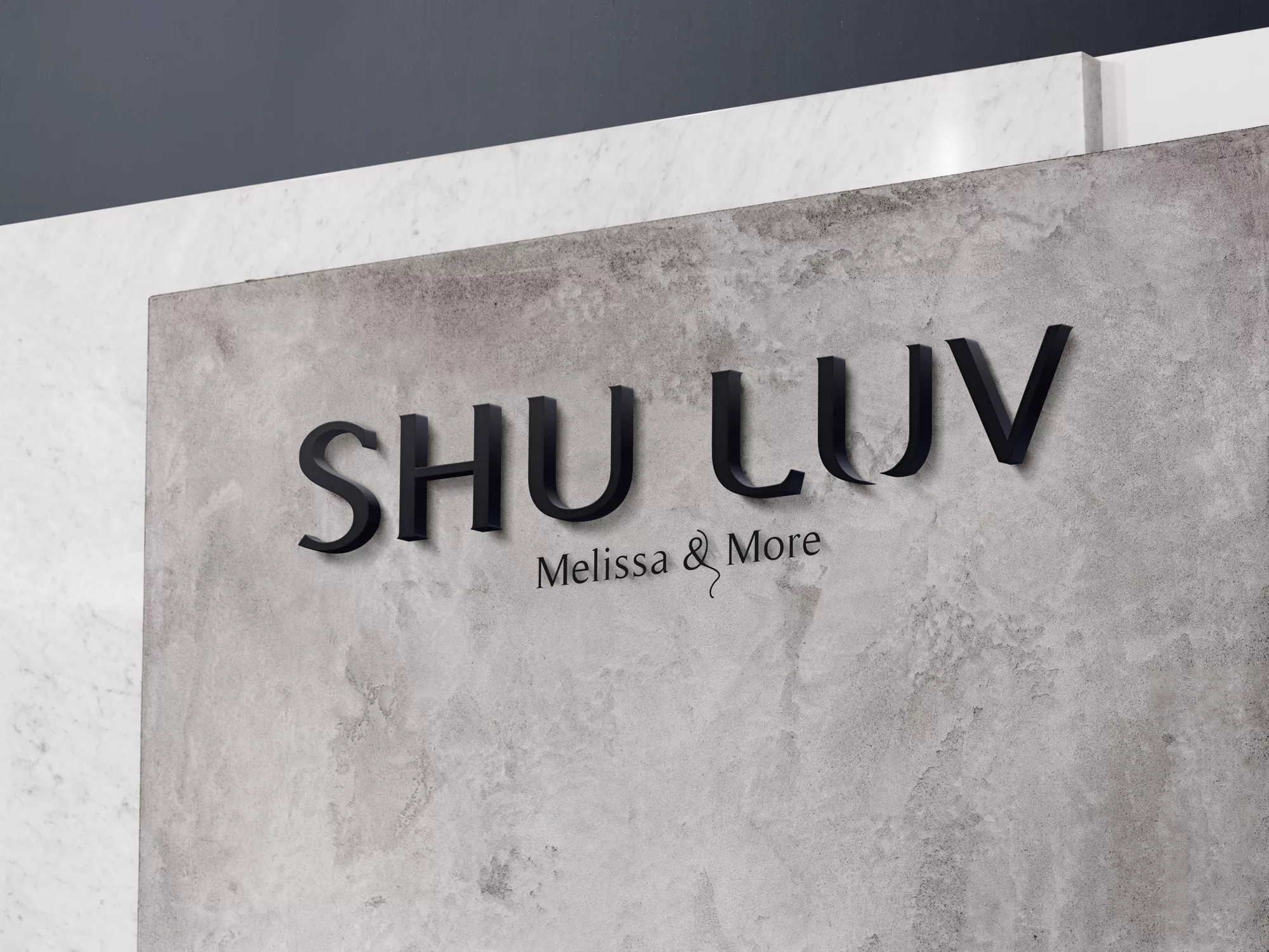 Shuluv: Melissa & More - projekt loga dla marki obuwniczej wizualizacja napisu