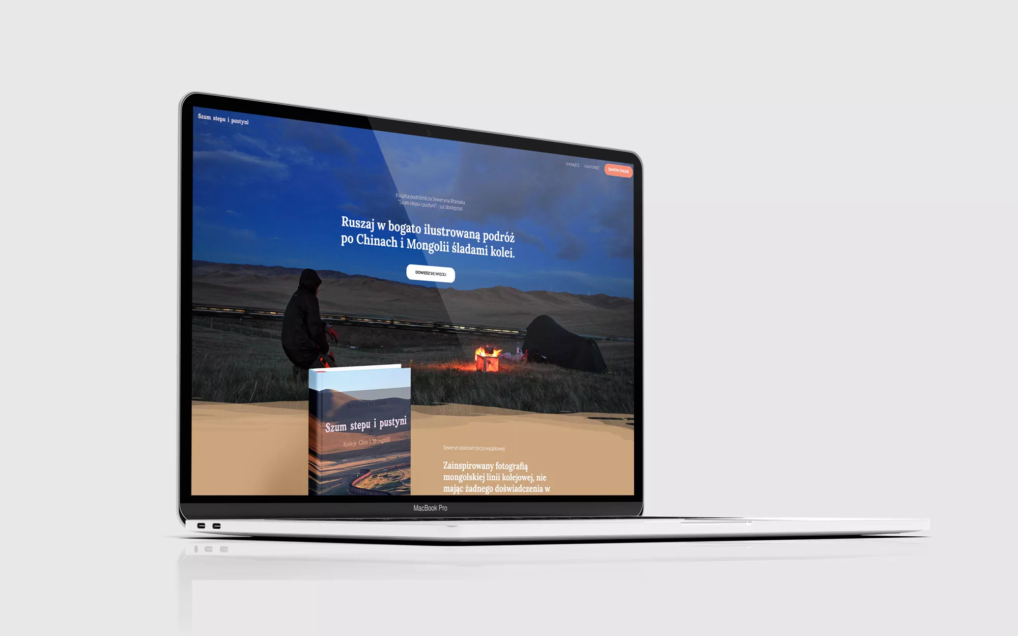 Seweryn Błasiak - Szum stepu i pustyni - projekt graficzny strony internetowej promującej książkę podróżniczą - wizualizacja na komputerze