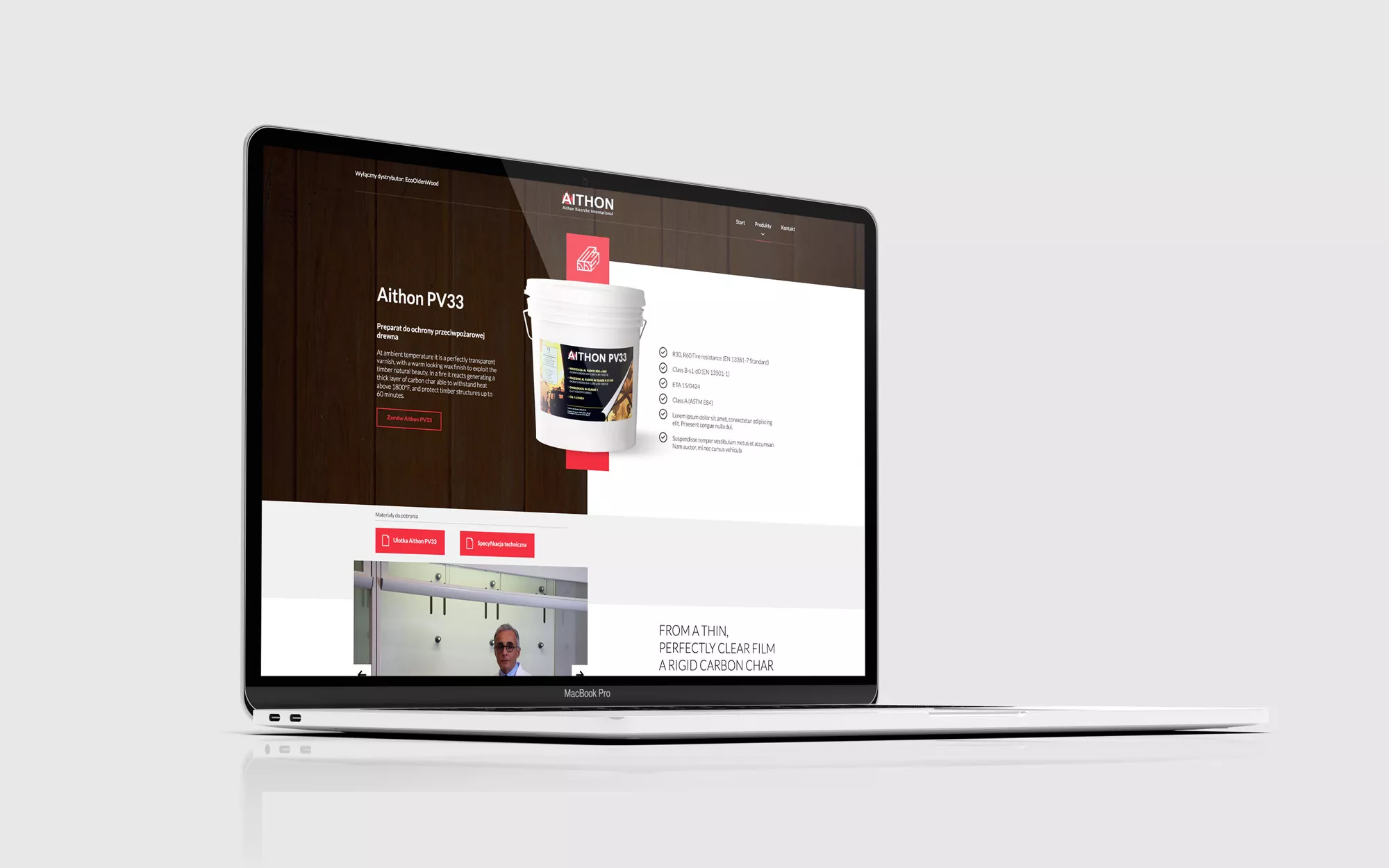 Aithon - projekt strony internetowej dla marki impregnatów ogniochronnych wizualizacja podstrony z kartą produktu