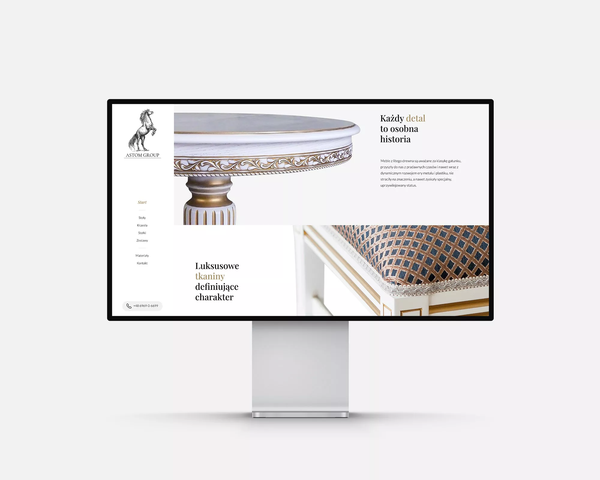 Astom Group - projekt graficzny strony internetowej dla producenta ekskluzywnych stylowych mebli z litego drewna - wizualizacja projektu www