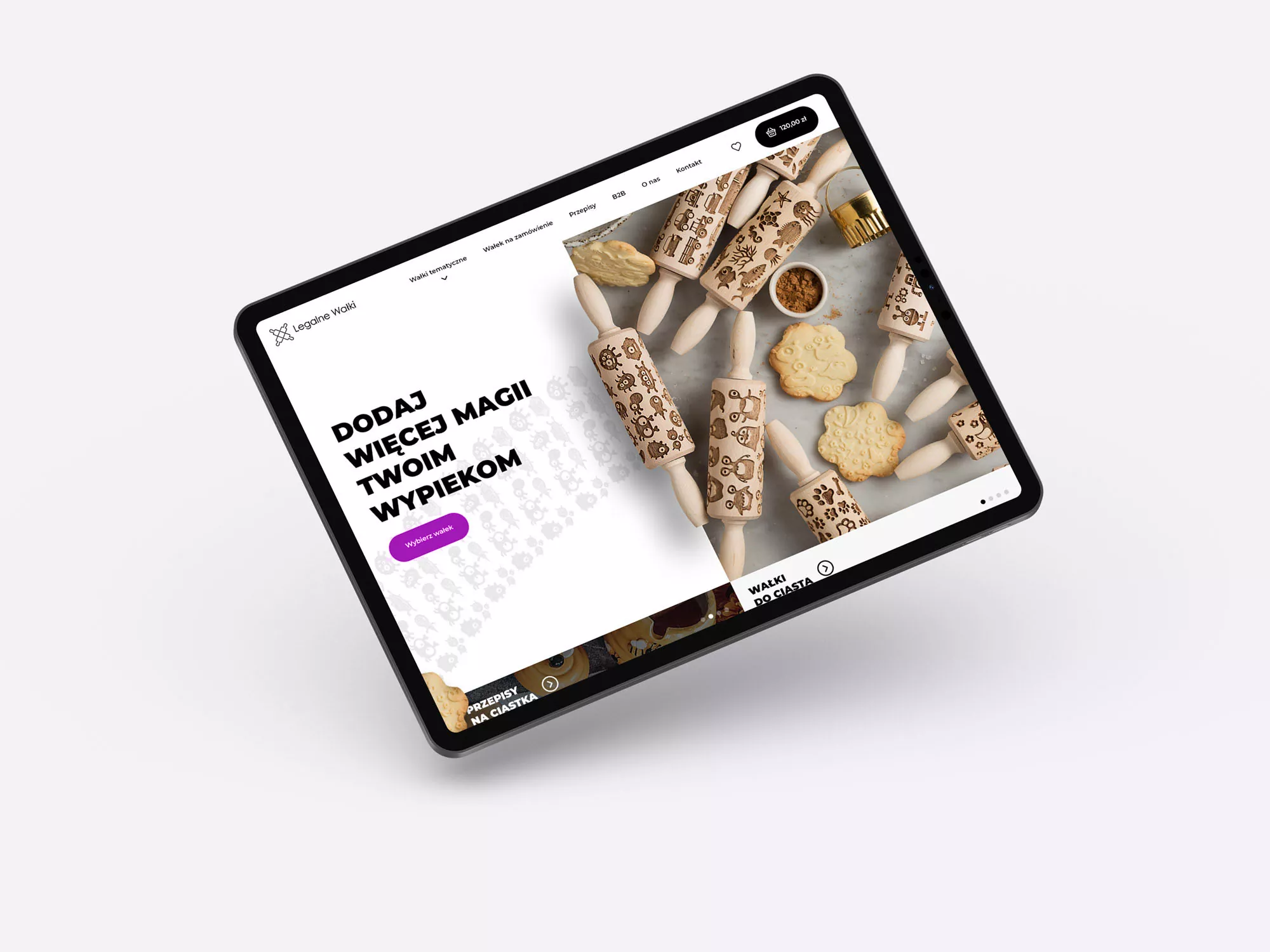 Legalne Wałki - projekt sklepu internetowego oferującego designerskie wałki do ciasta. Projekt strony głównej