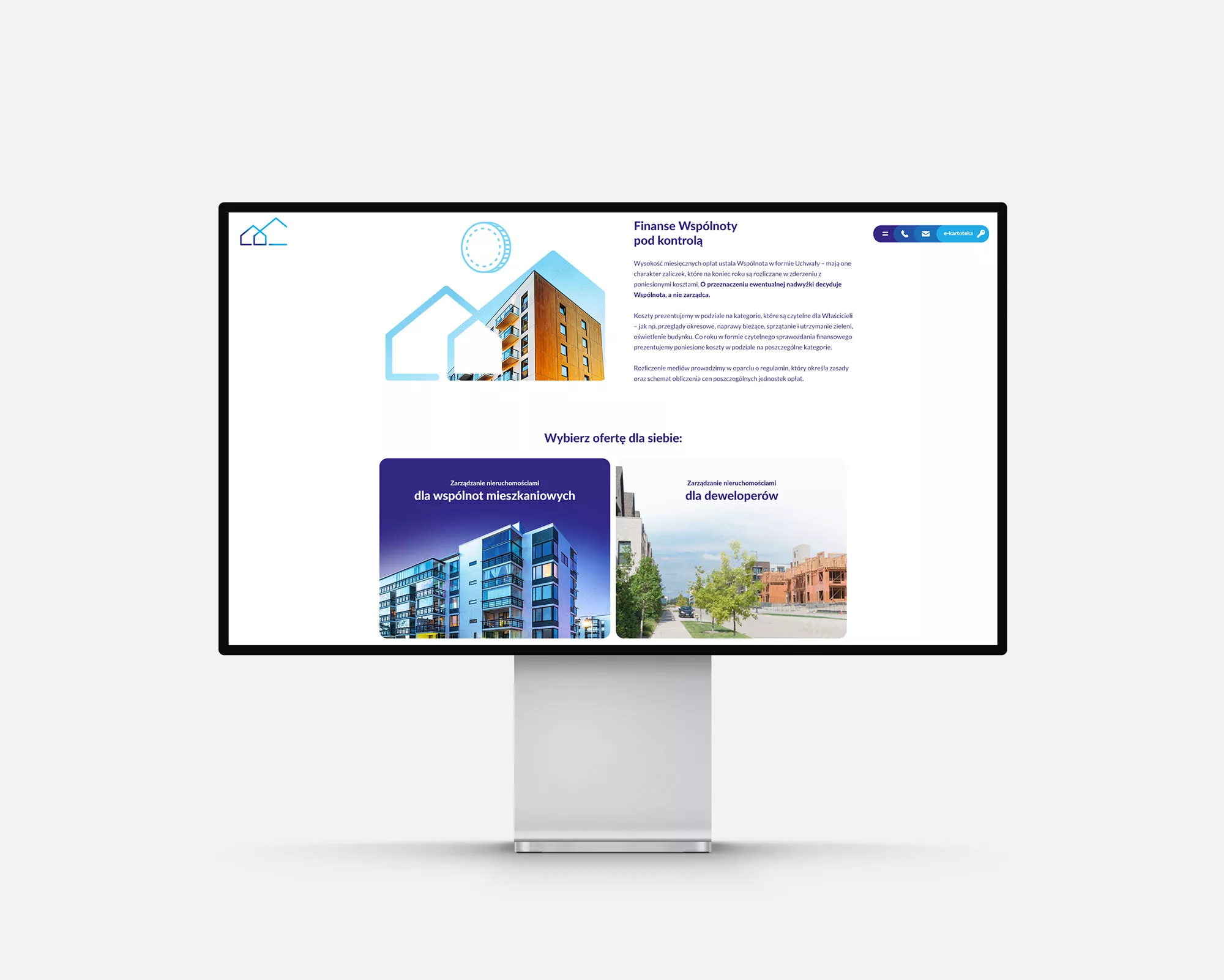 Dla Wspólnoty: zarządzanie nieruchomościami - projekt strony internetowej, wizualizacja strony głównej