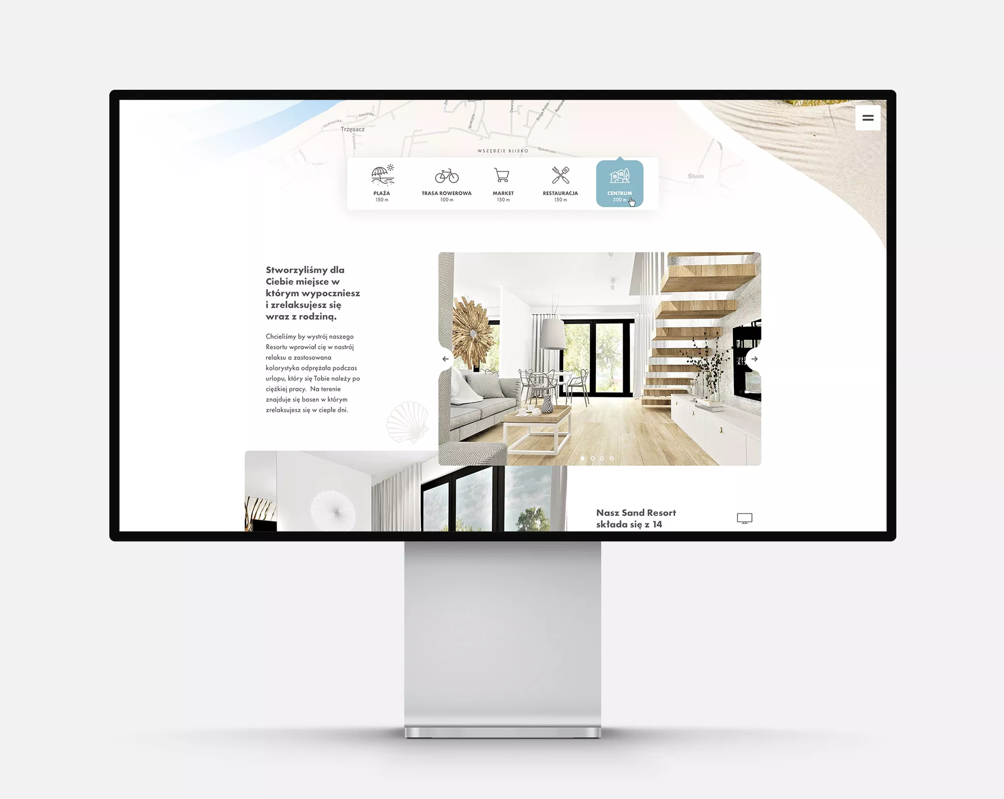 Sand Resort - strona internetowa, projekt dla apartamentów w Rewalu nad Bałtykiem widok na desktopie