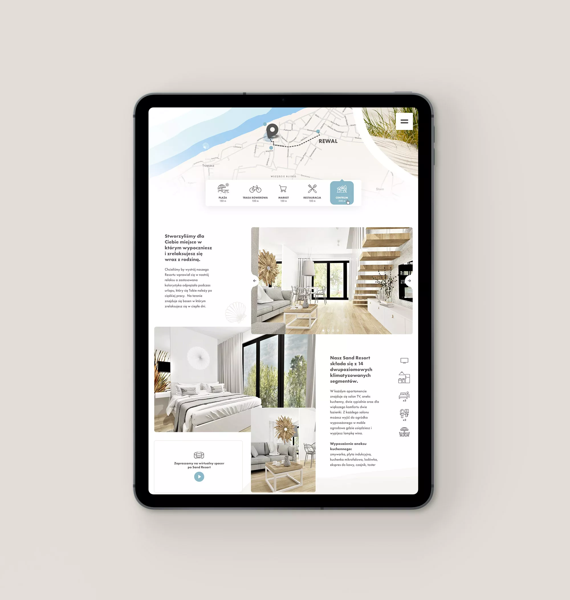 Sand Resort - strona internetowa, projekt dla apartamentów w Rewalu nad Bałtykiem widok strony głównej