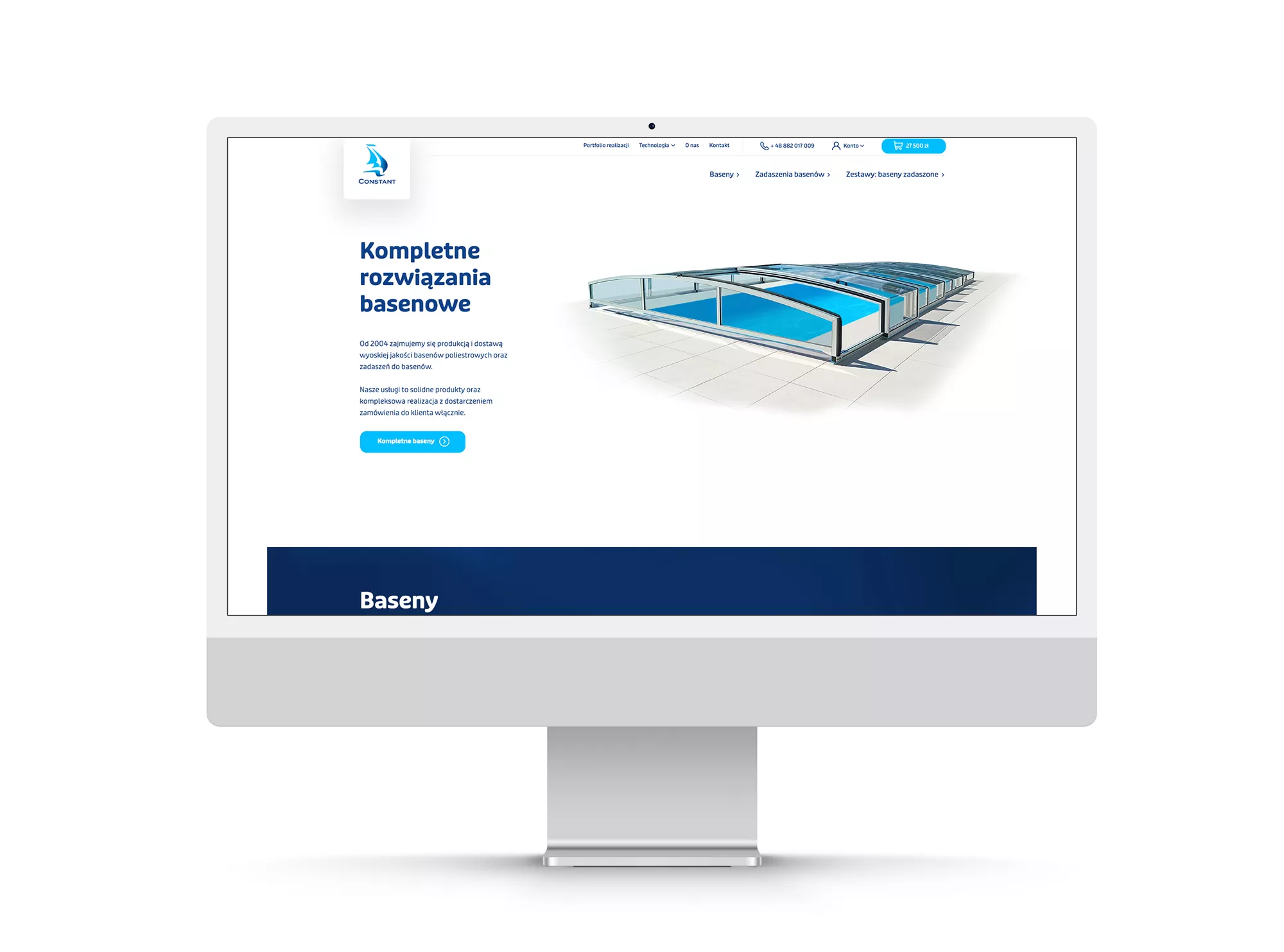 Constant Baseny - projekt sklepu internetowego dla producenta niecek basenowych - widok strony głównej