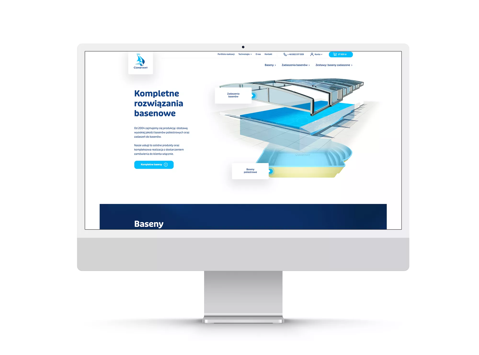 Constant Baseny - projekt sklepu internetowego dla producenta niecek basenowych - widok strony głównej - animacja warstw basenu