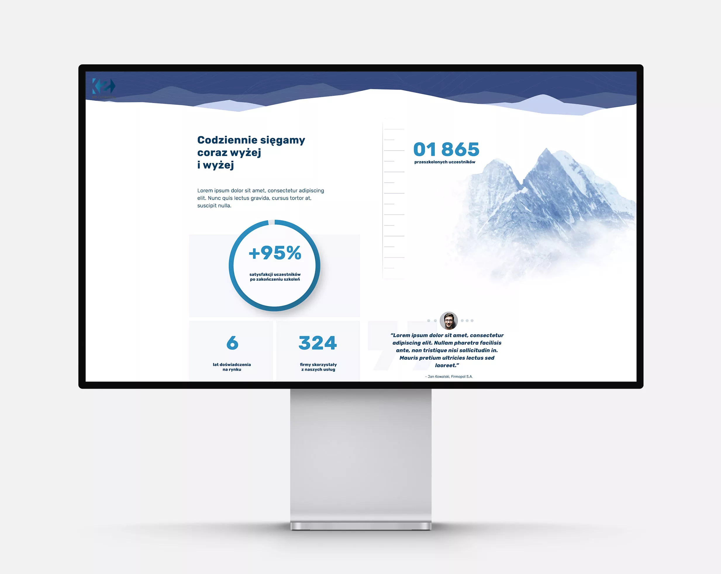 K2 Consulting - projekt strony internetowej dla firmy consultingowej widok sekcji na stronie głównej