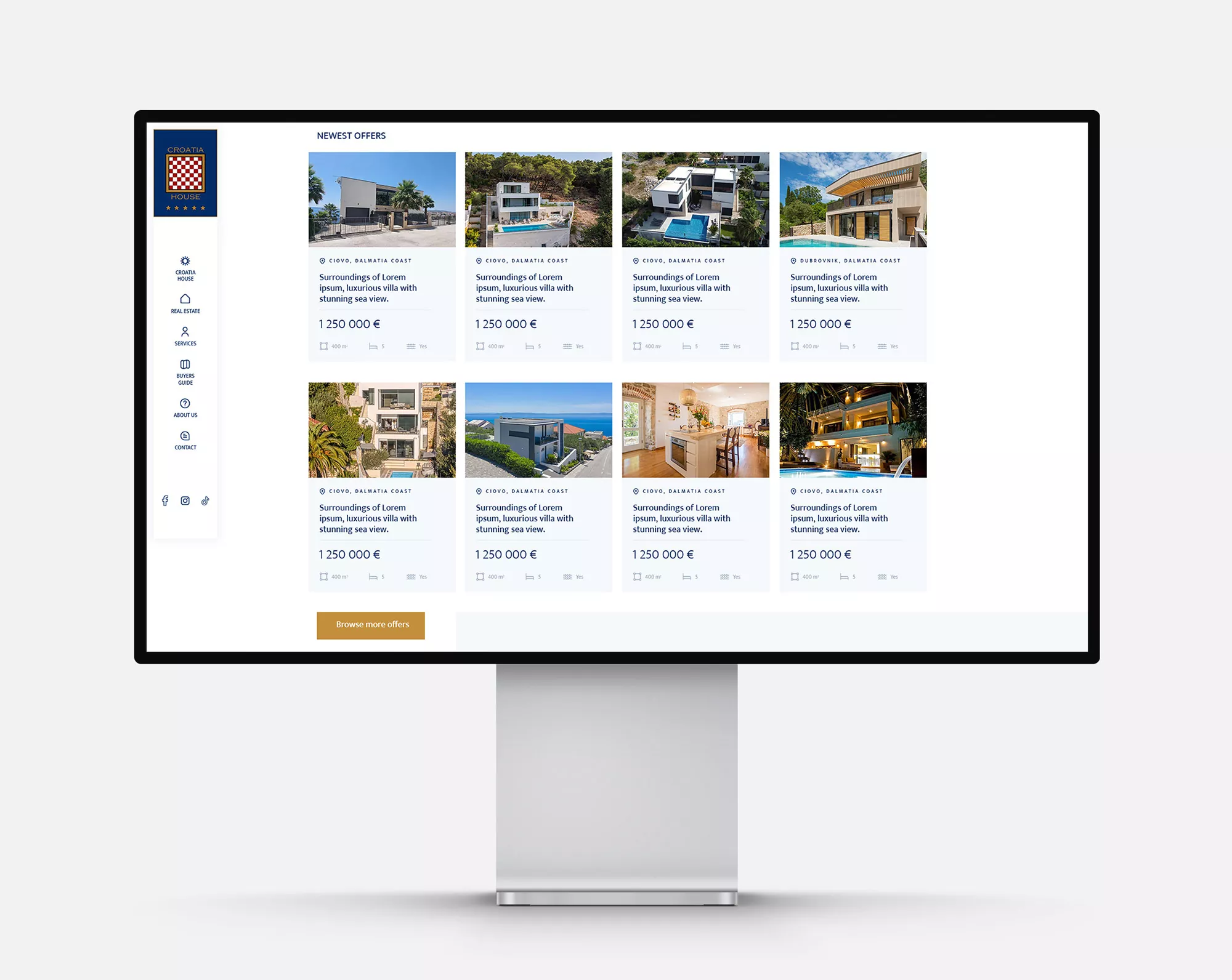 Croatia House - wizualizacja projektu strony internetowej dla pośrednia sprzedaży nieruchomości - widok ofert nieruchomości