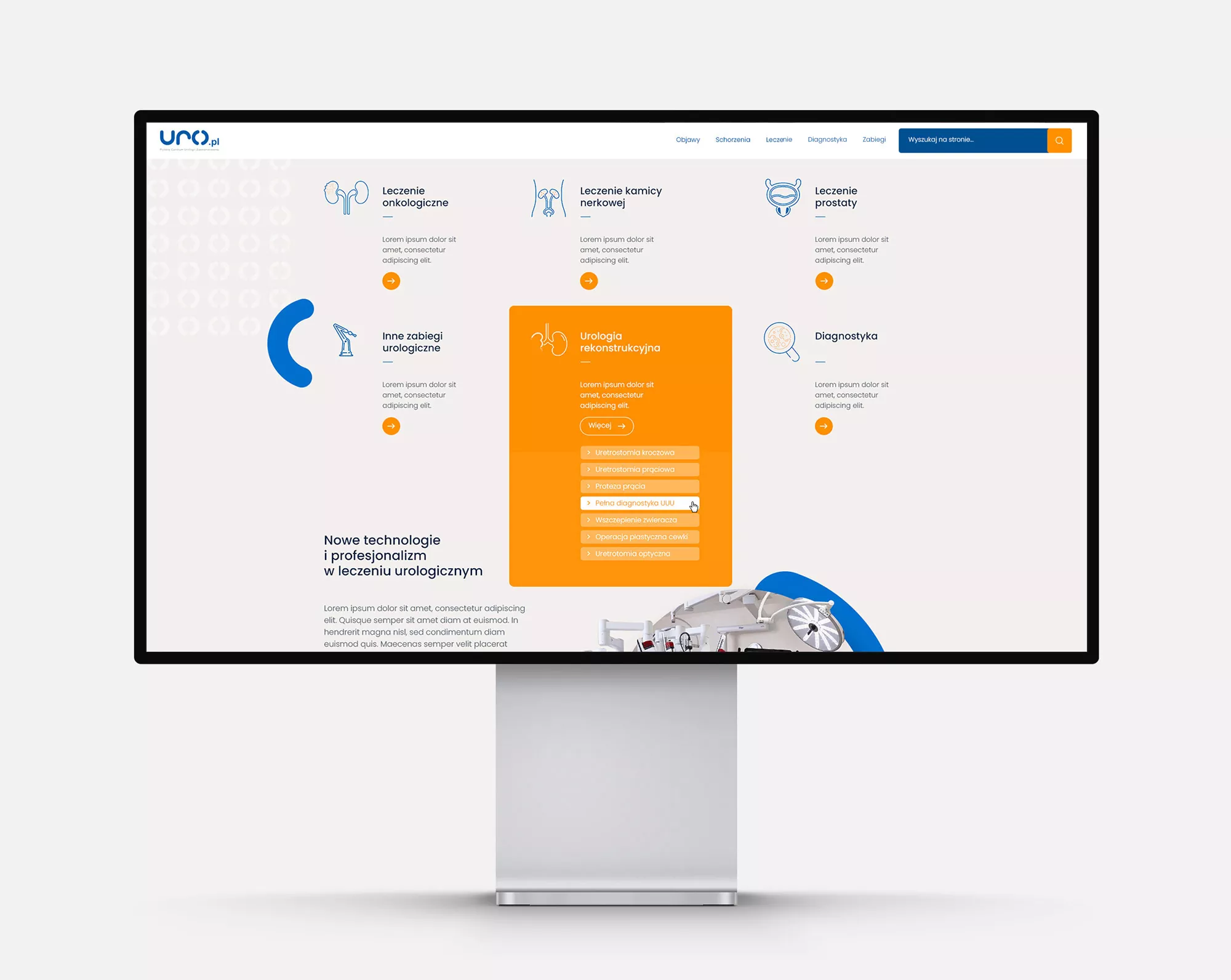 Uro - Polskie Centrum Urologii Zaawansowanej - projekt strony internetowej, wizualizacja strony głównej
